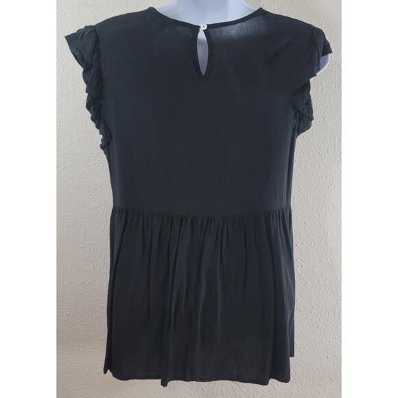 Entro Black Multicolor Embroidered Floral Peasant Top Small Lightweight Flowy - Picture 2 of 6